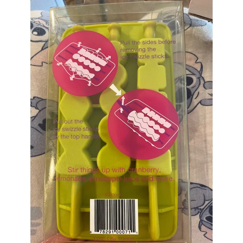 Lush Life Ice Swizzle Sticks Silicone Mold Tray‎ Pink Green Retro Barware 2005